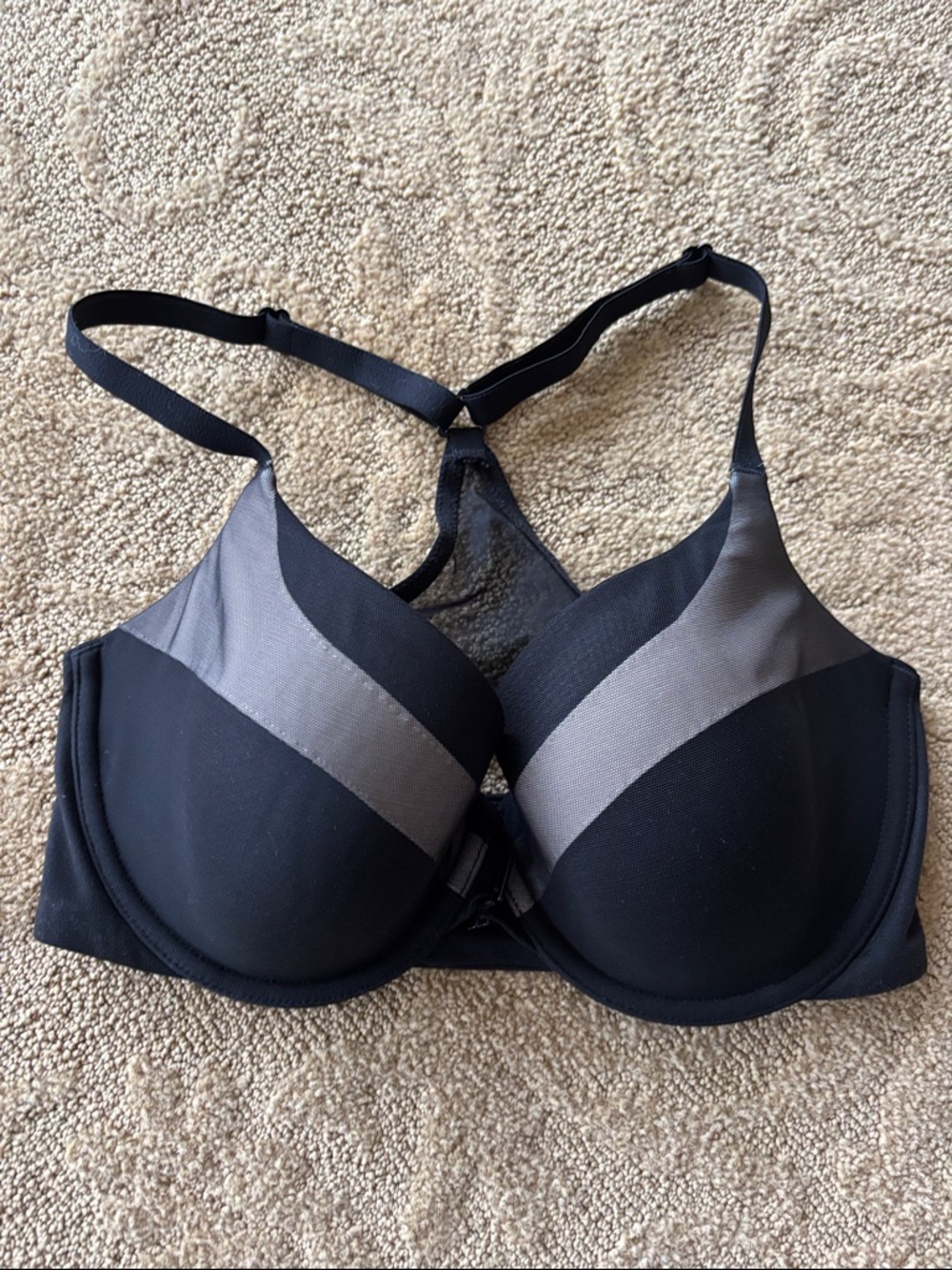 Victoria's Secret Black and Gray Racerback T-Shirt Bra